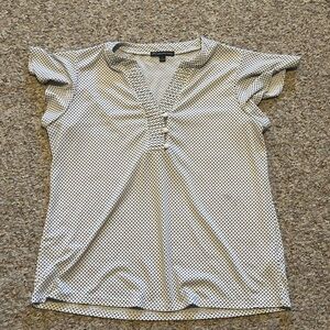 Adrianna Papell White and Black Polla Dot Blouse, Size Small
